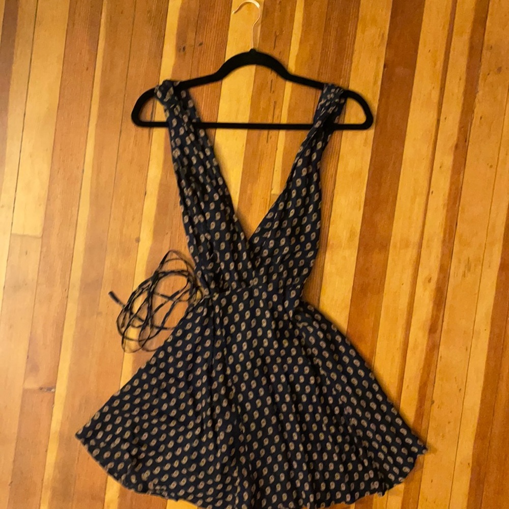 Reformation deep v mini tie dress with paisley print